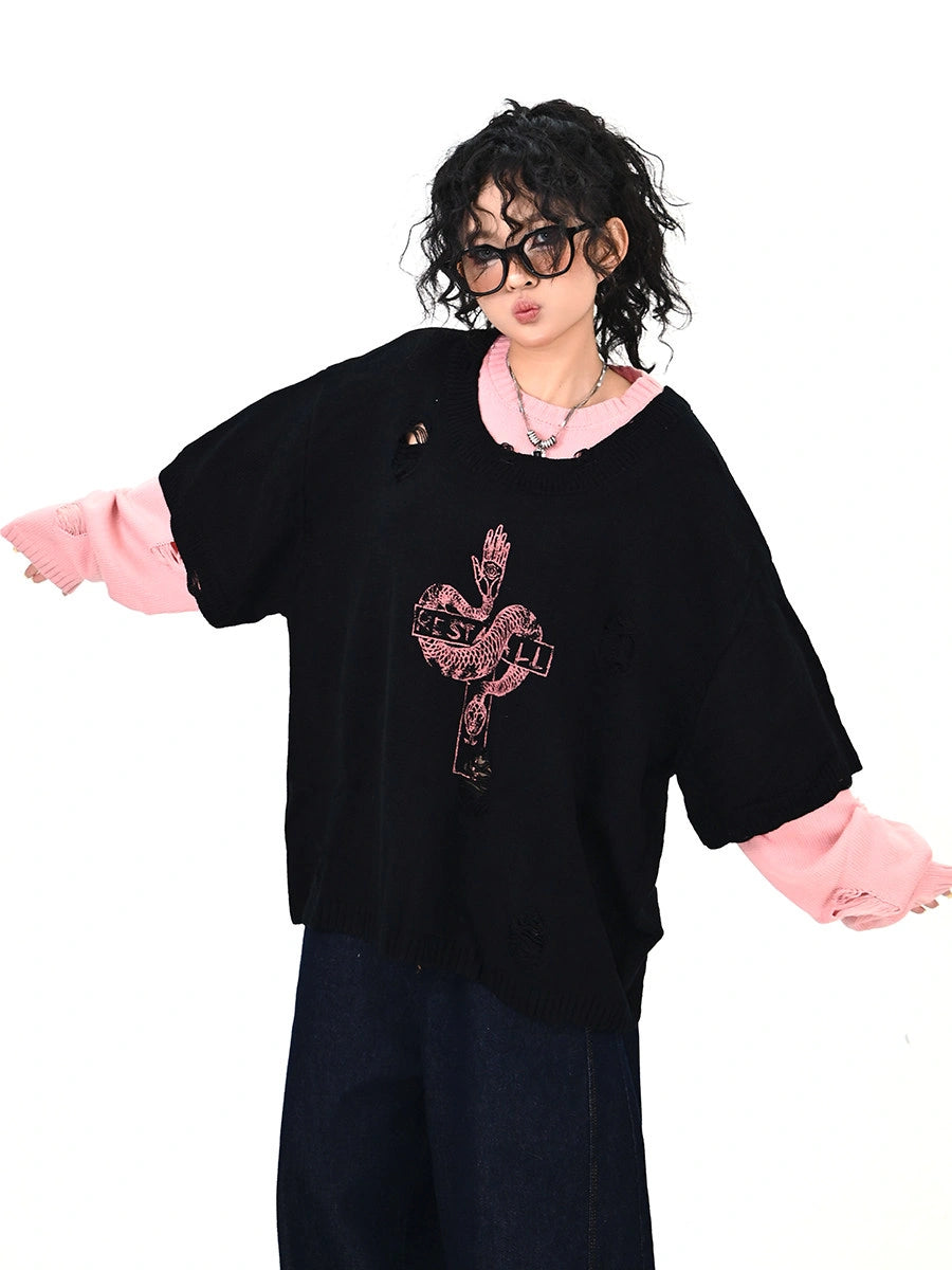 Cross Layered Oversized Sweater   oliviroa オリヴィオラ