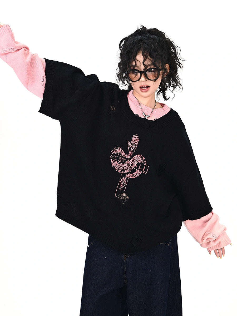 Cross Layered Oversized Sweater   OL2132