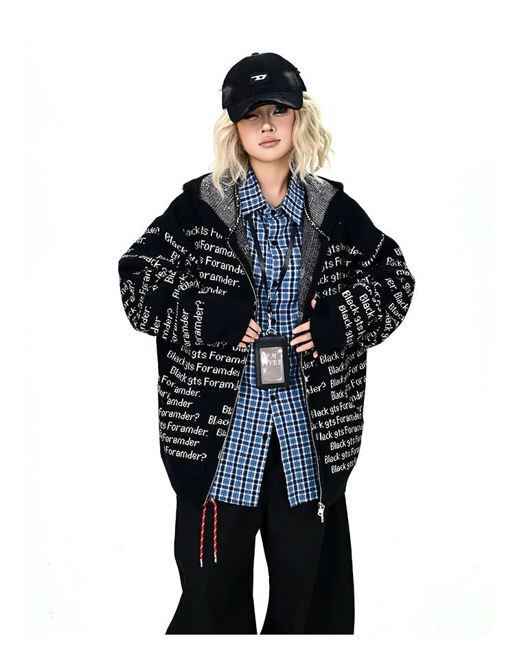 Letter Print Oversized Cardigan   OL2133