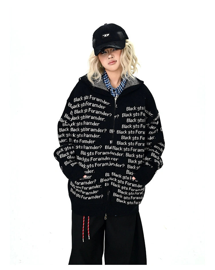 Letter Print Oversized Cardigan   oliviroa オリヴィオラ