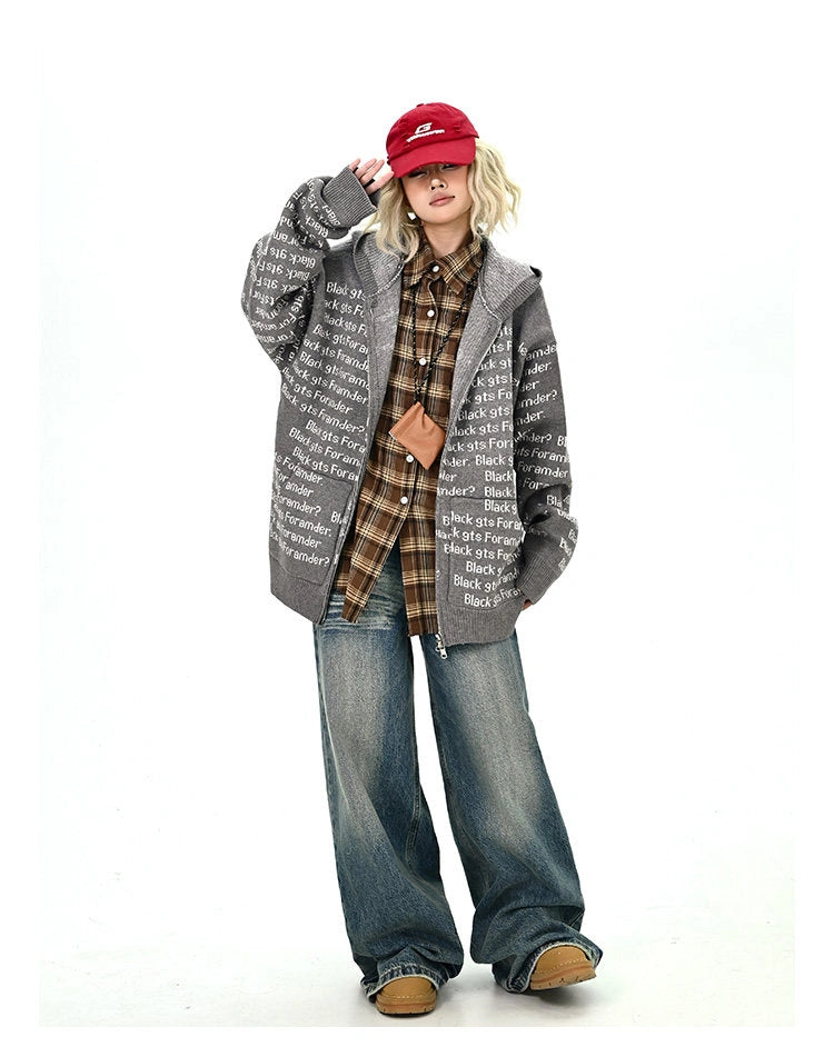 Letter Print Oversized Cardigan   OL2133