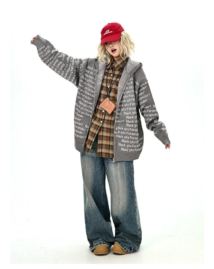 Letter Print Oversized Cardigan   OL2133