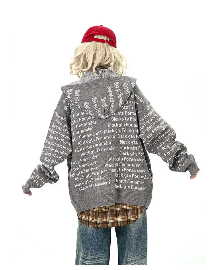 Letter Print Oversized Cardigan   OL2133