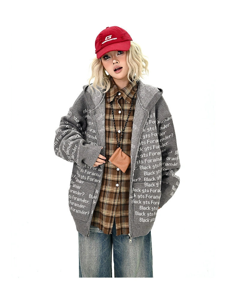 Letter Print Oversized Cardigan   OL2133