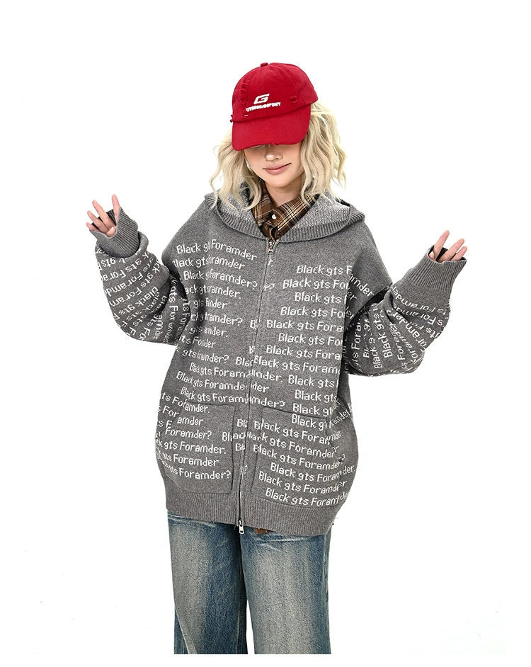 Letter Print Oversized Cardigan   OL2133