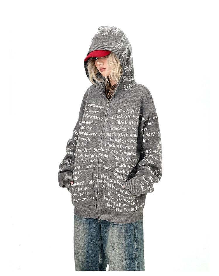 Letter Print Oversized Cardigan   OL2133