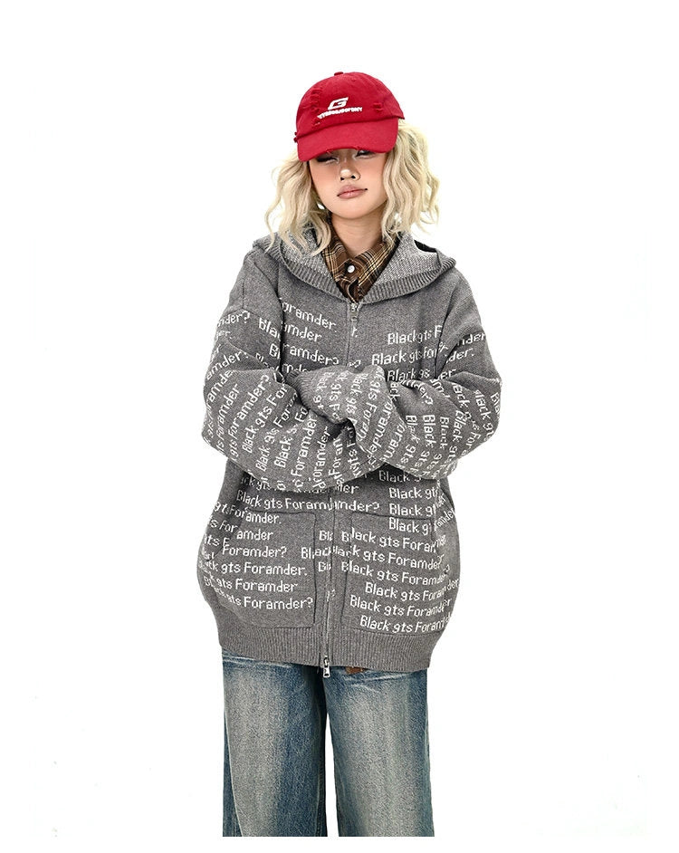 Letter Print Oversized Cardigan   OL2133