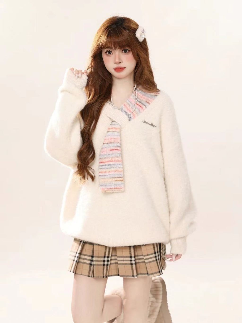 Color Weave V-Neck Relaxed Knit Top   oliviroa オリヴィオラ