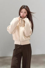 Textured Faux Fur Panel Jacket OL2138