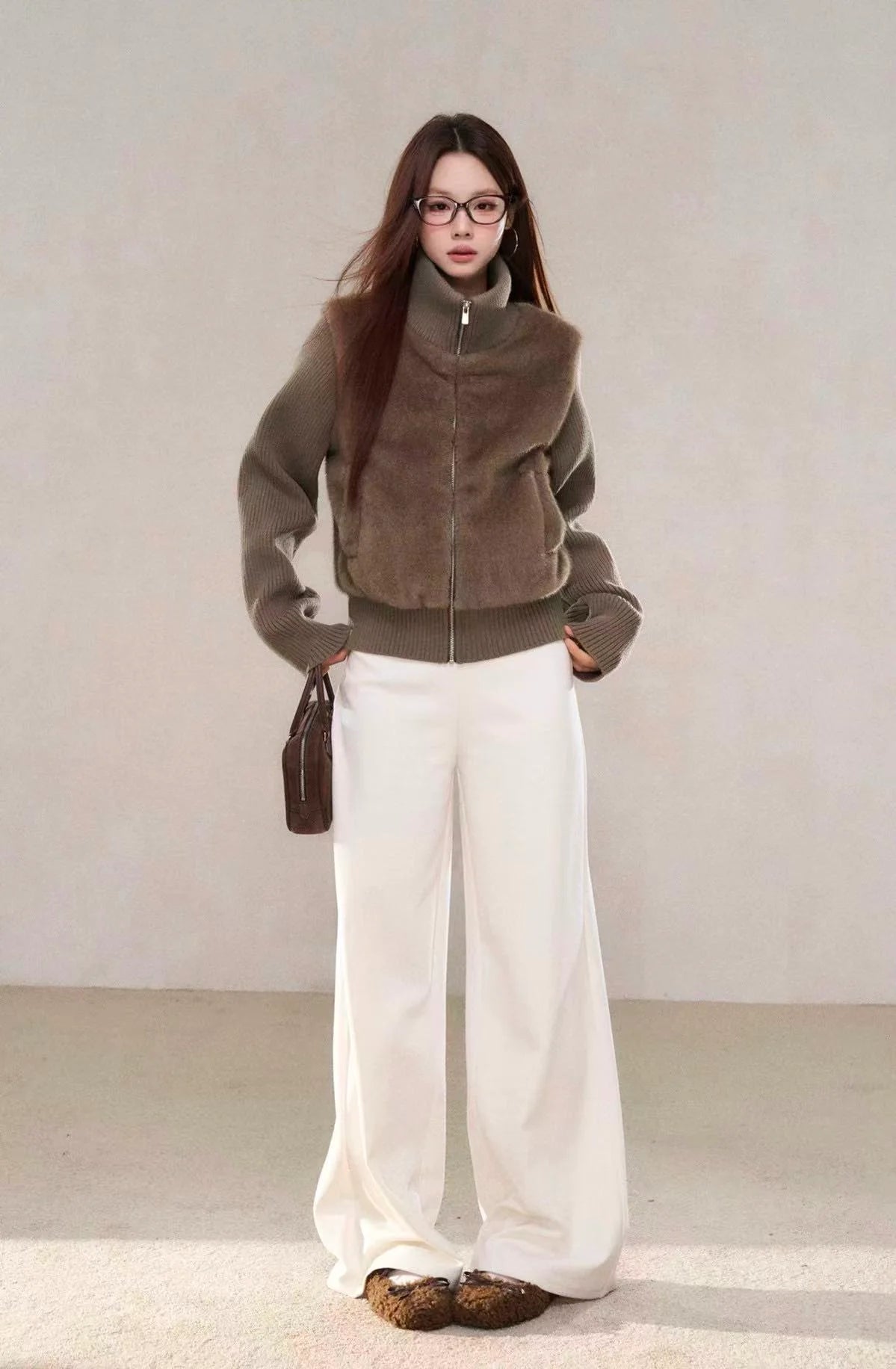 Textured Faux Fur Panel Jacket OL2138