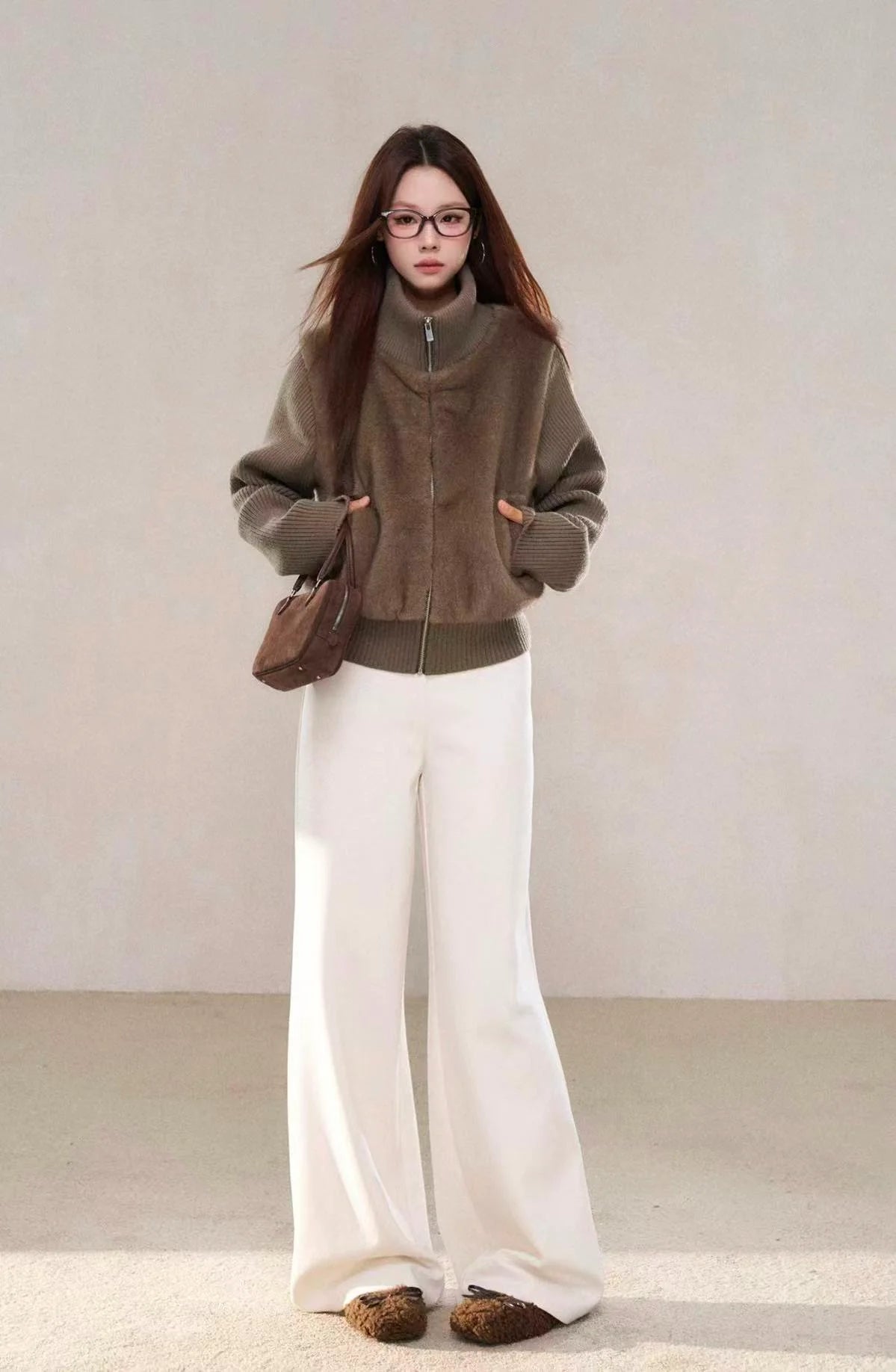 Textured Faux Fur Panel Jacket OL2138