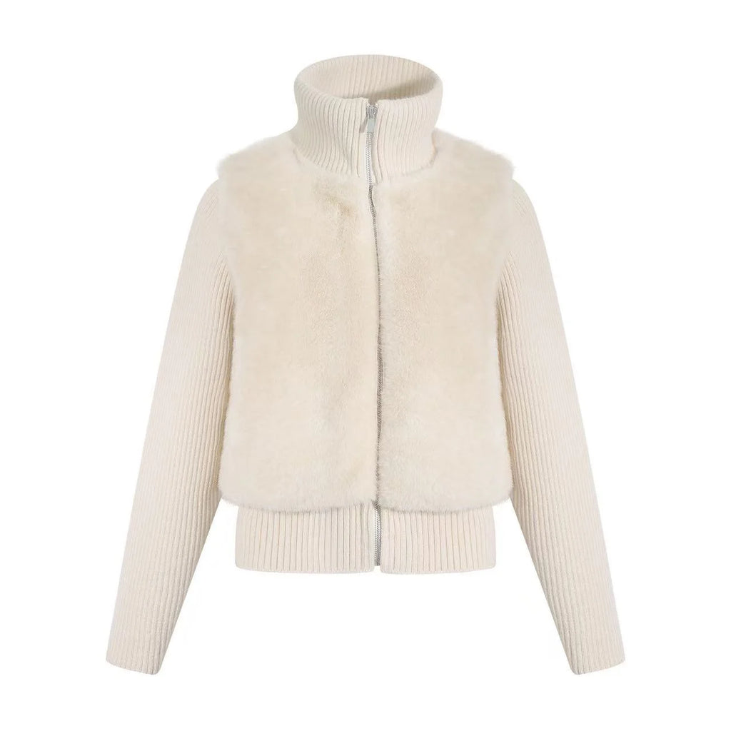 Textured Faux Fur Panel Jacket OL2138