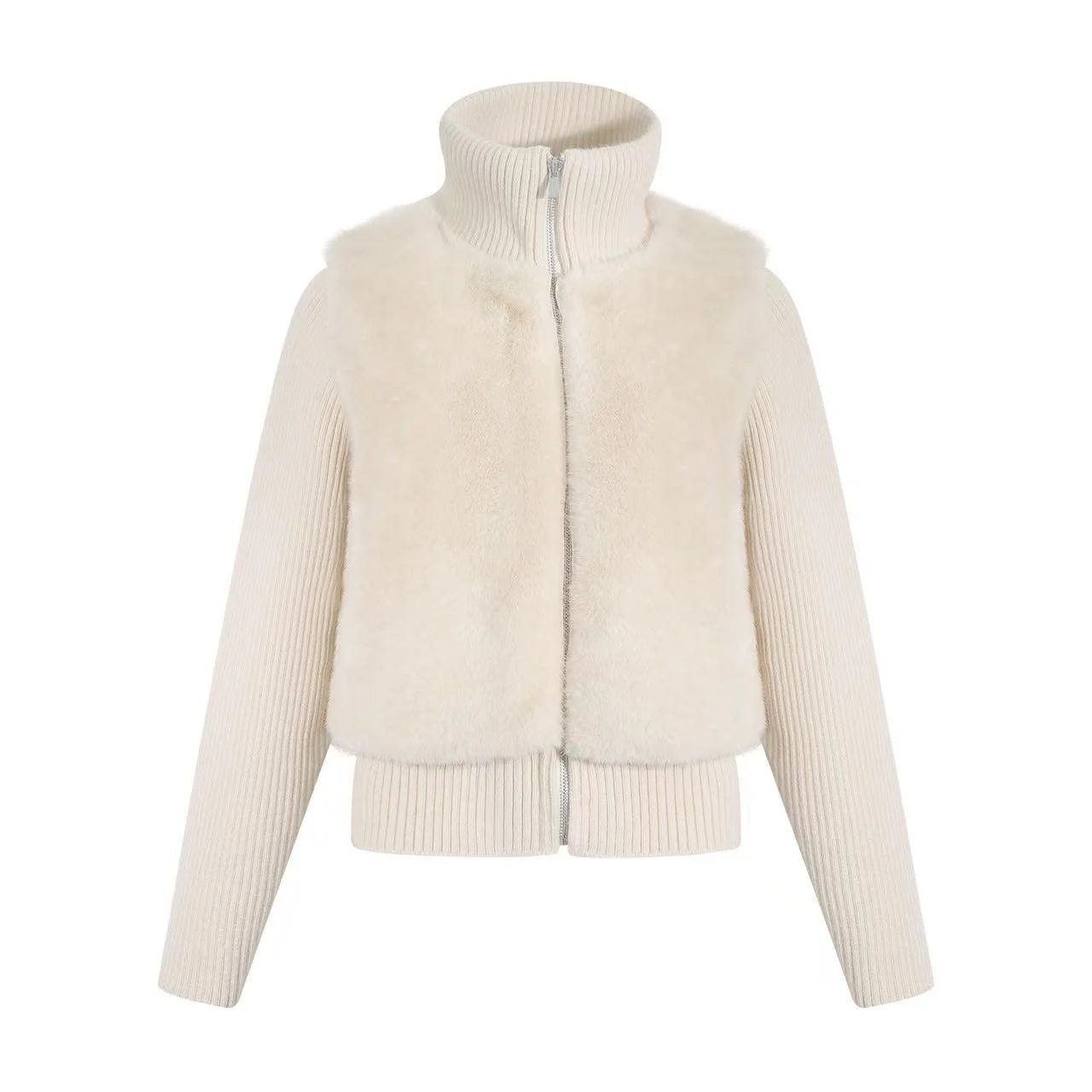 Textured Faux Fur Panel Jacket OL2138