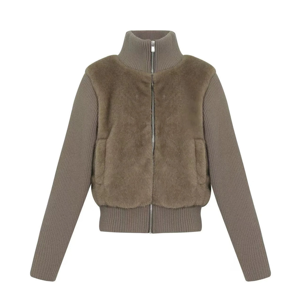 Textured Faux Fur Panel Jacket OL2138