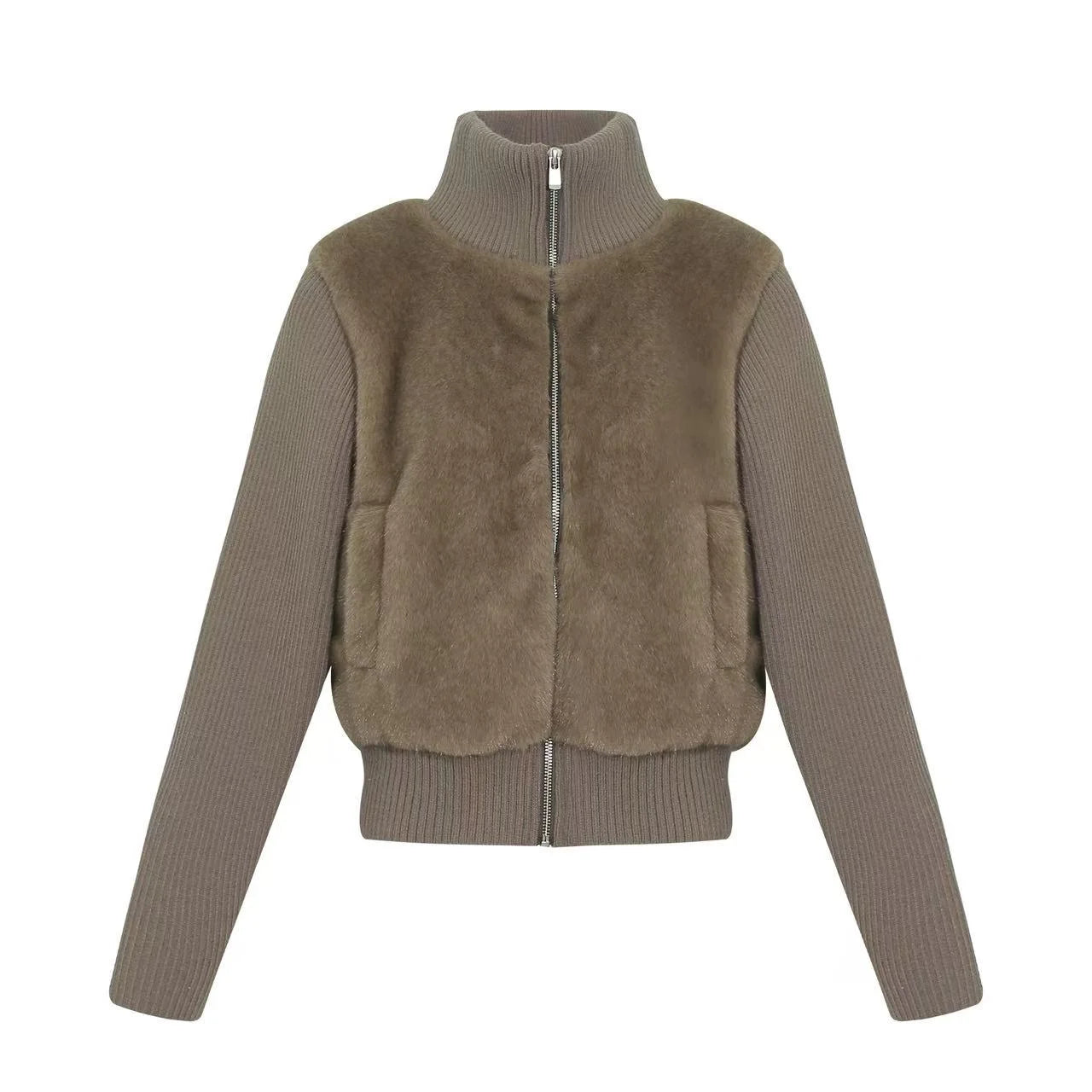 Textured Faux Fur Panel Jacket OL2138