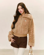 Structured Faux Fur Collar Short Jacket   oliviroa オリヴィオラ