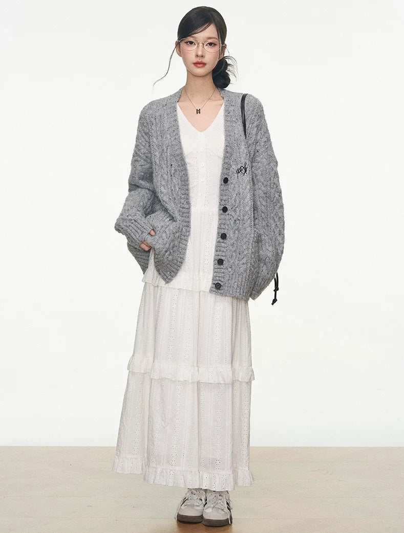 Relaxed Color Dot Cardigan Dress Set   OL2142