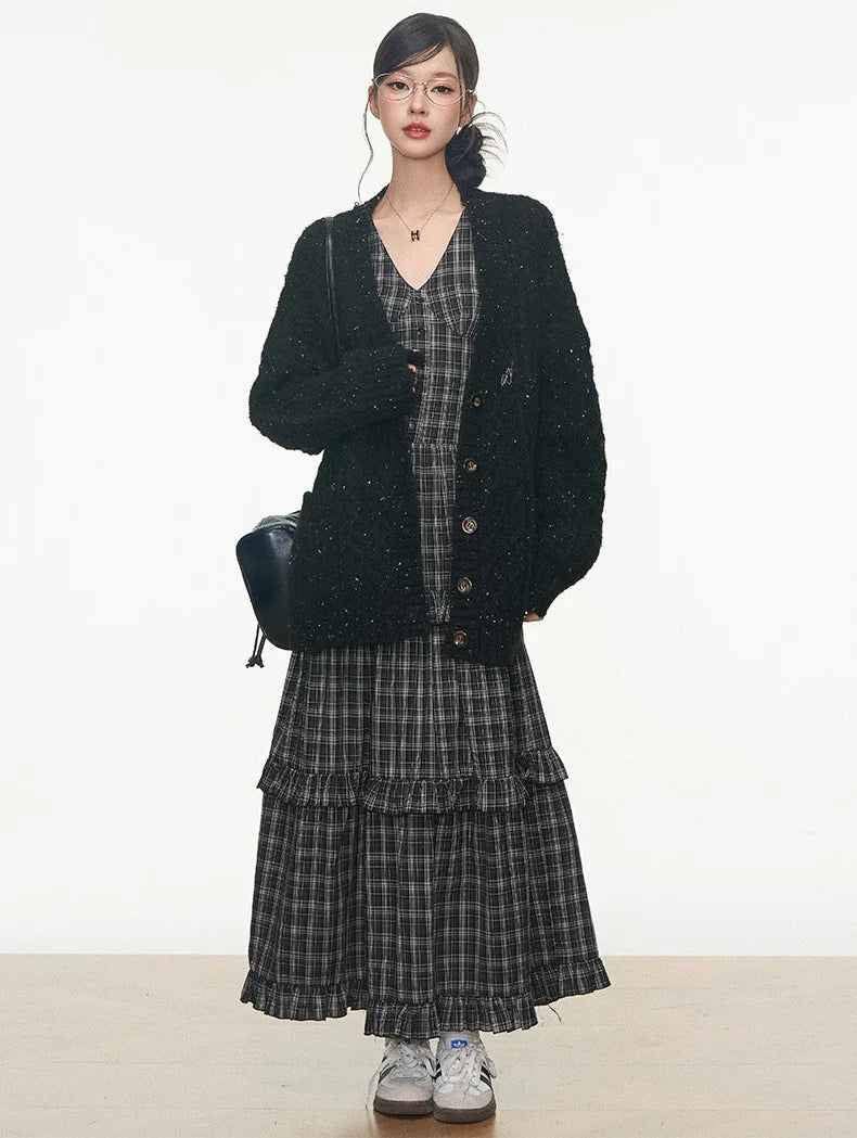 Relaxed Color Dot Cardigan Dress Set   oliviroa オリヴィオラ