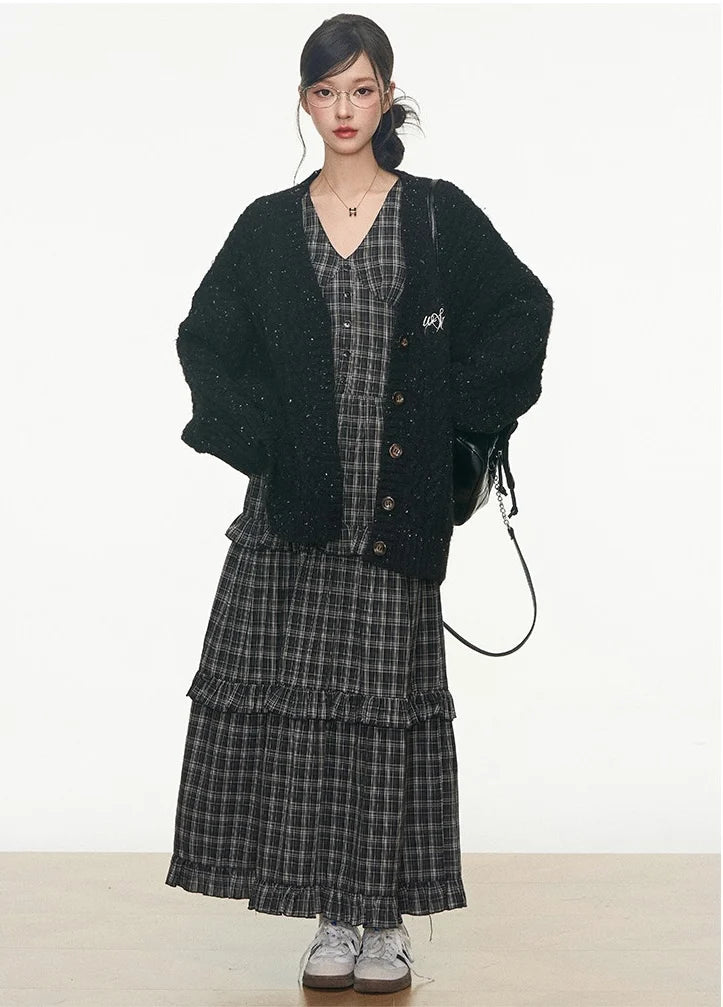 Relaxed Color Dot Cardigan Dress Set   oliviroa オリヴィオラ