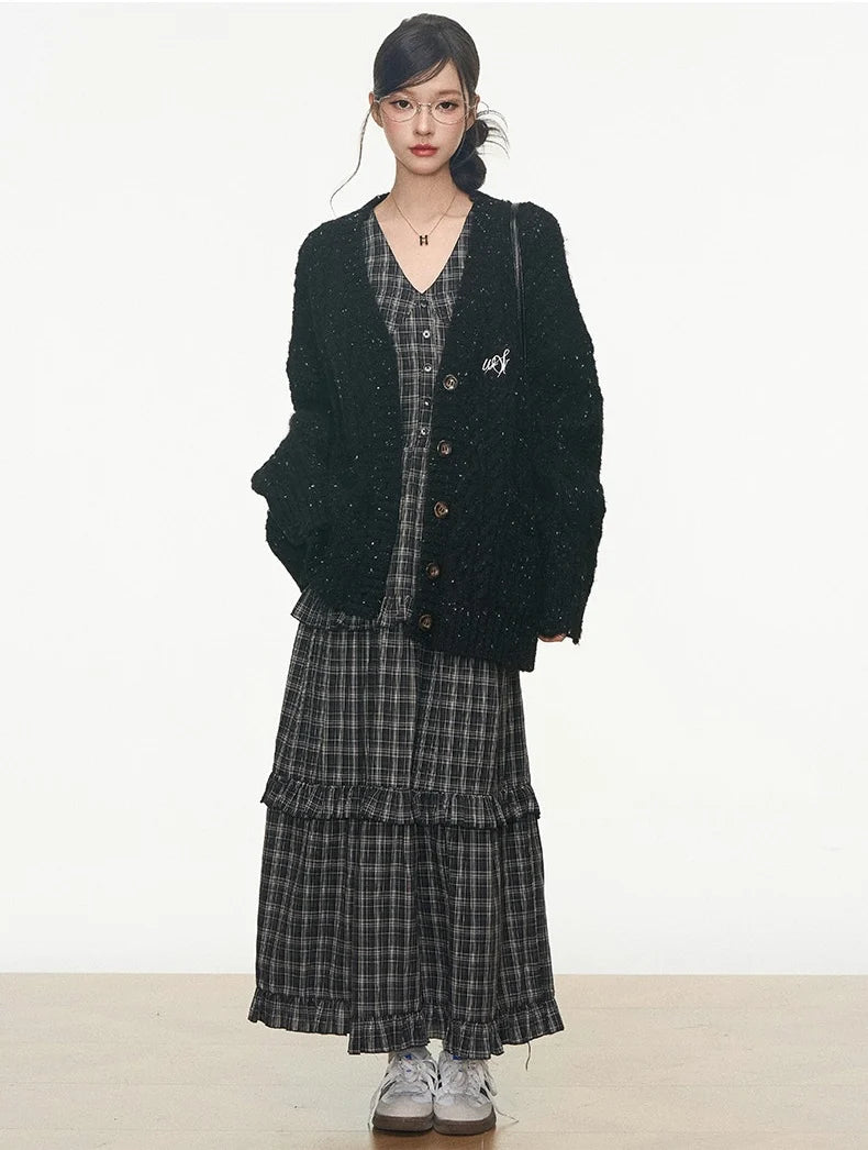 Relaxed Color Dot Cardigan Dress Set   OL2142