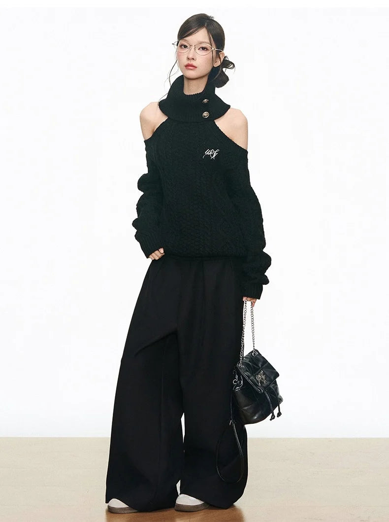 Silver Button Off Shoulder Knit Top OL2143