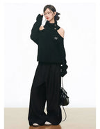 Silver Button Off Shoulder Knit Top   oliviroa オリヴィオラ