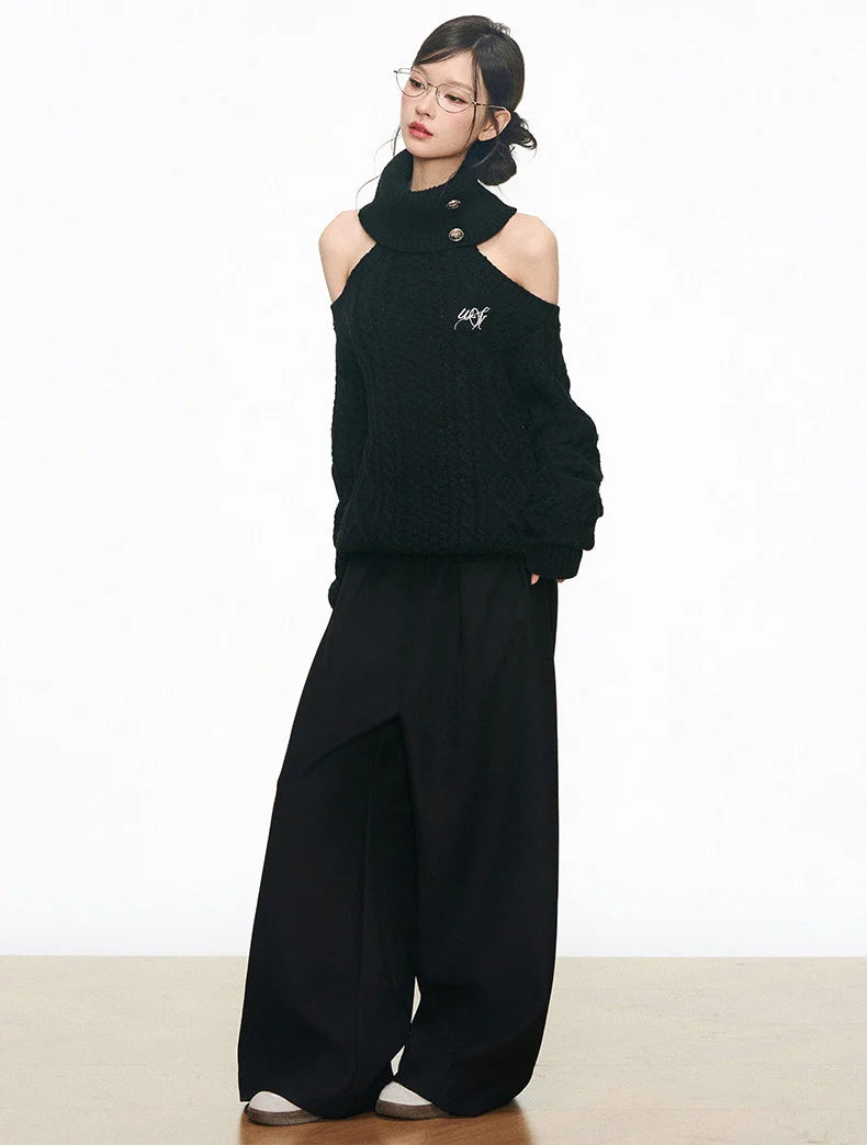 Silver Button Off Shoulder Knit Top   oliviroa オリヴィオラ