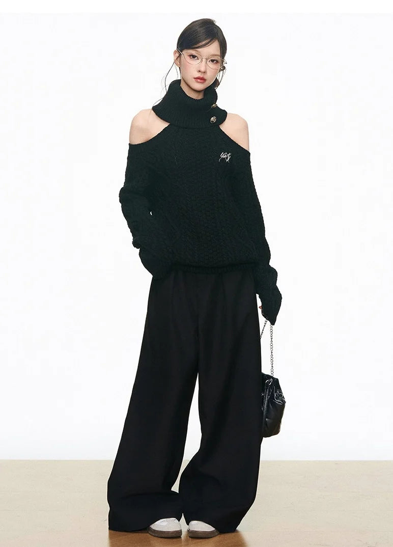 Silver Button Off Shoulder Knit Top OL2143