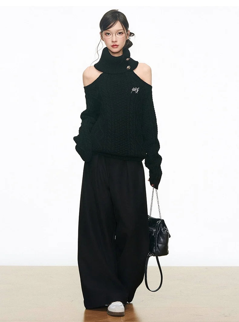 Silver Button Off Shoulder Knit Top OL2143