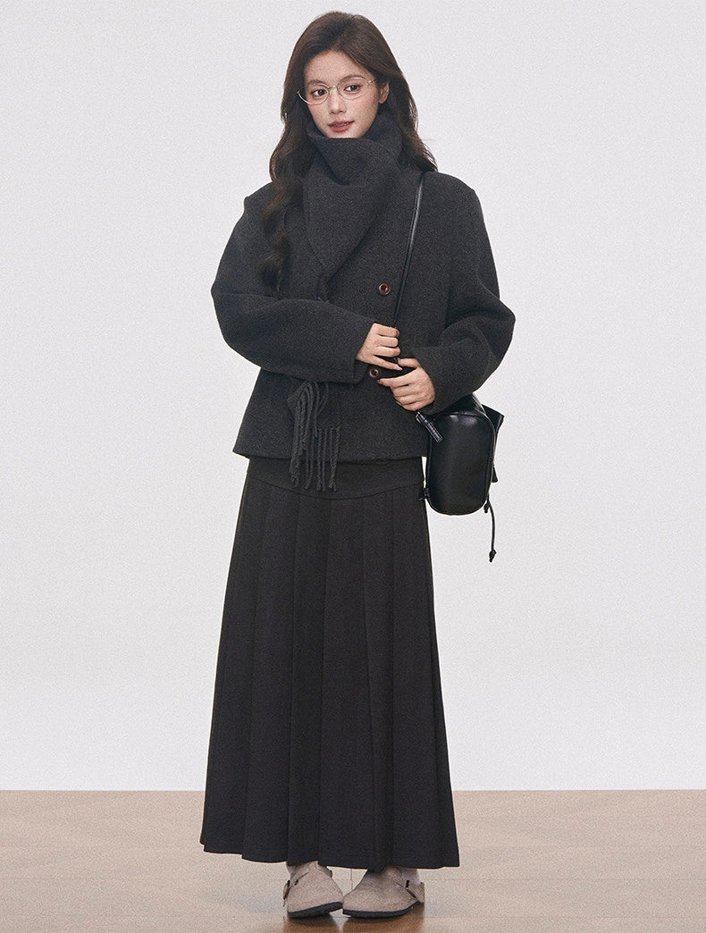 Short Tailored Coat with Scarf OL2144