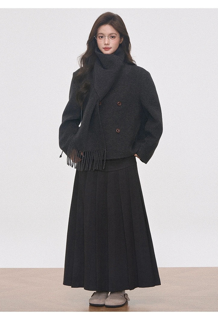 Short Tailored Coat with Scarf OL2144