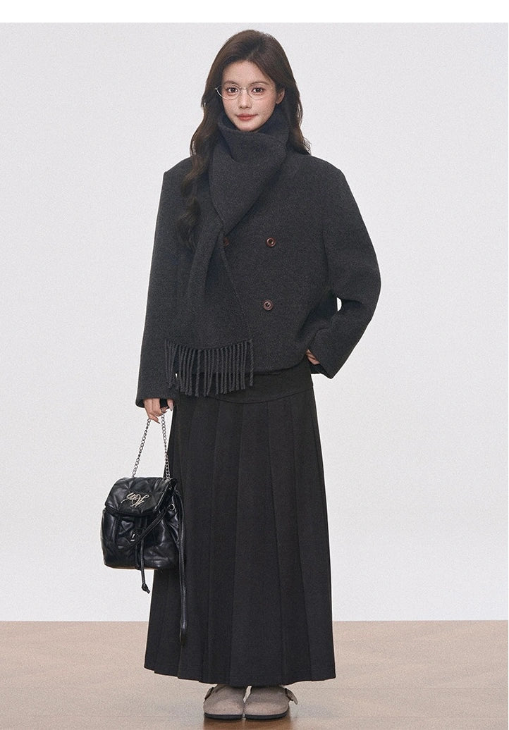 Short Tailored Coat with Scarf OL2144