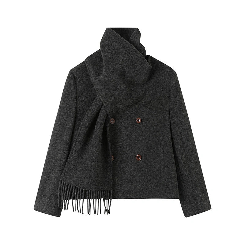 Short Tailored Coat with Scarf OL2144