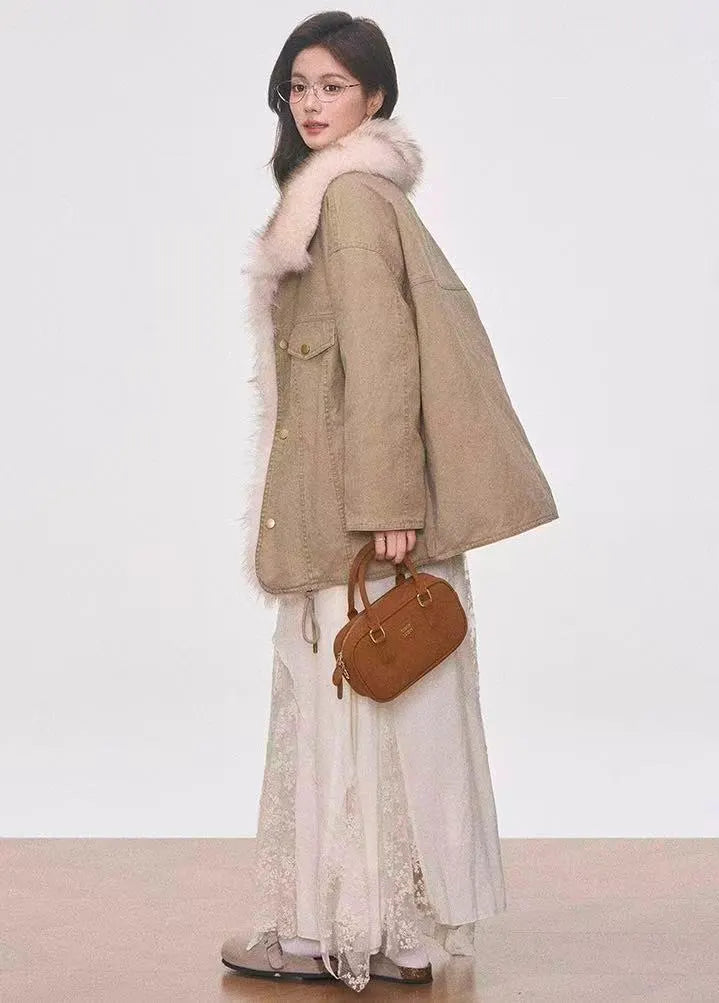 Washed Utility Jacket with Faux Fur Trim OL2145