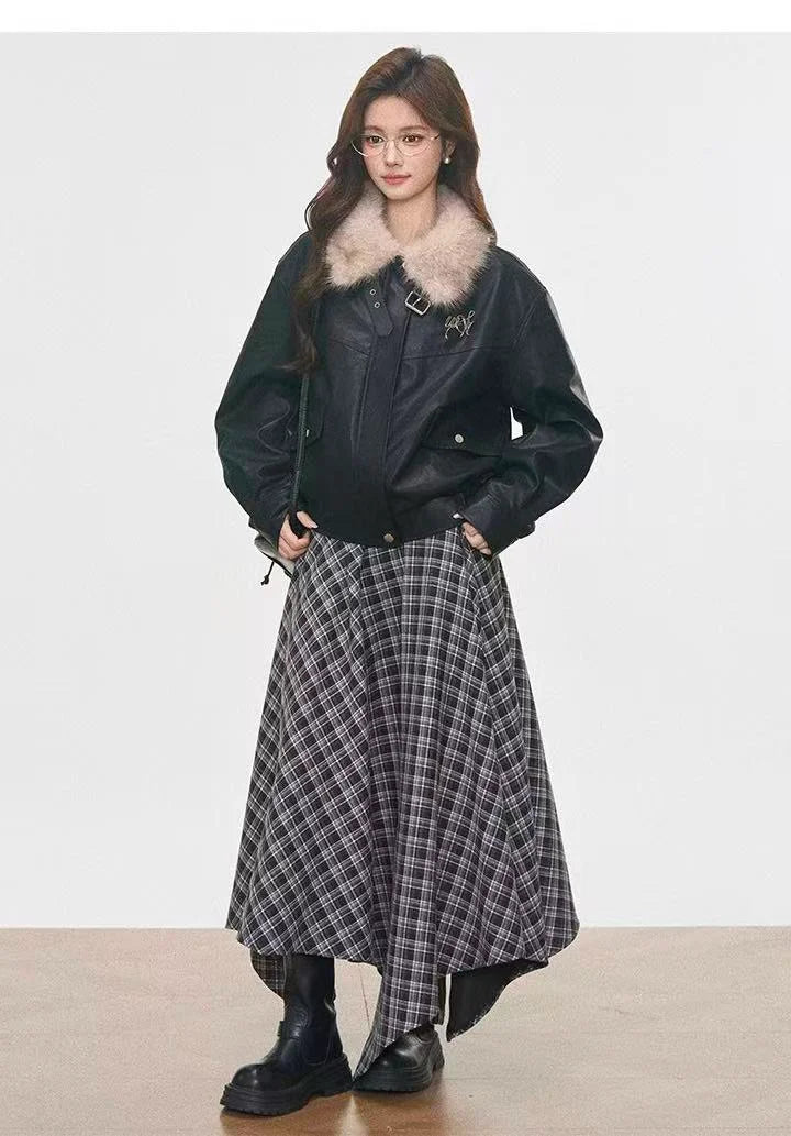 Fur Collar Faux Leather Jacket OL2146