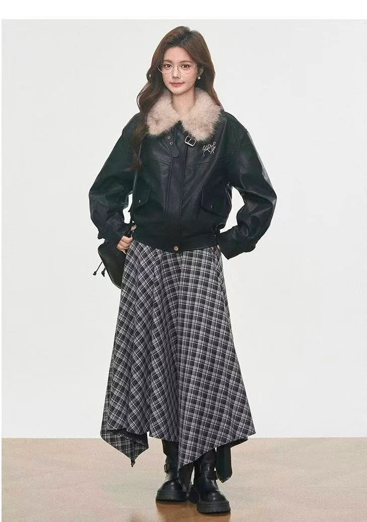 Fur Collar Faux Leather Jacket OL2146