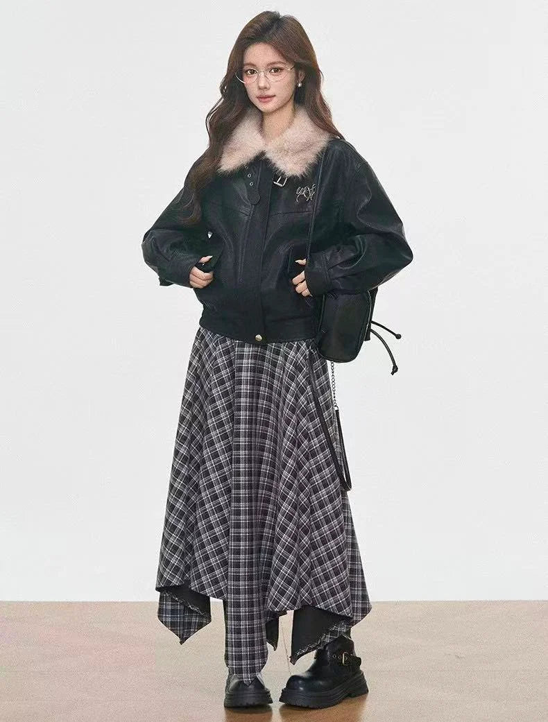 Fur Collar Faux Leather Jacket OL2146