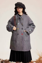 Tie Belt Double Button Collarless Coat OL2147