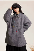 Tie Belt Double Button Collarless Coat OL2147