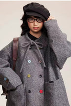 Tie Belt Double Button Collarless Coat OL2147