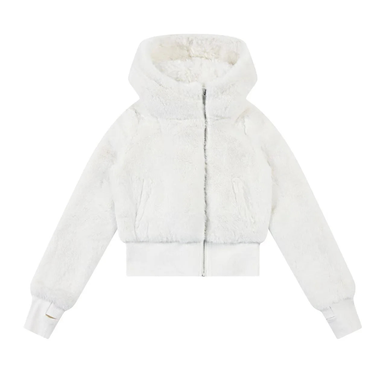Plush Faux Fur Hooded Short Jacket OL2150