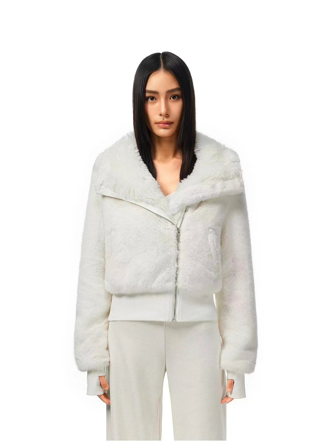 Plush Faux Fur Hooded Short Jacket OL2150