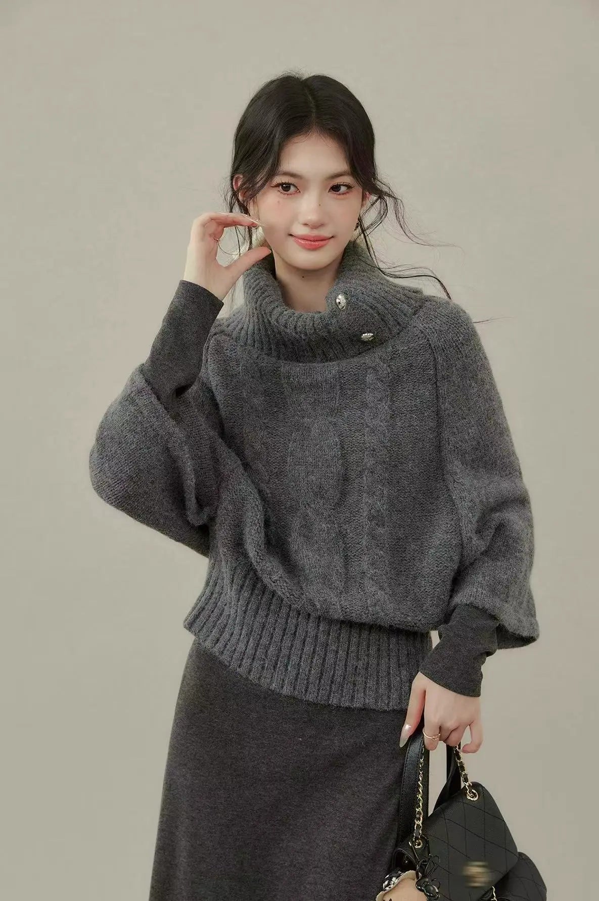 Cable High Neck Short Top  OL2156