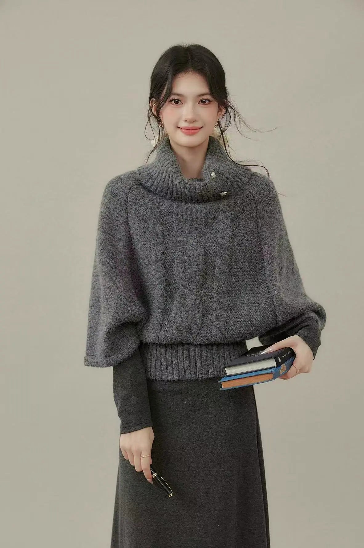 Cable High Neck Short Top  OL2156