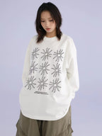 Sunflower Print Relaxed Long Sleeve Tee OL2157