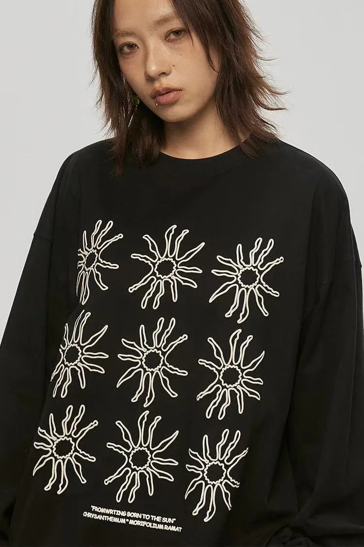 Sunflower Print Relaxed Long Sleeve Tee OL2157