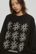 Sunflower Print Relaxed Long Sleeve Tee OL2157