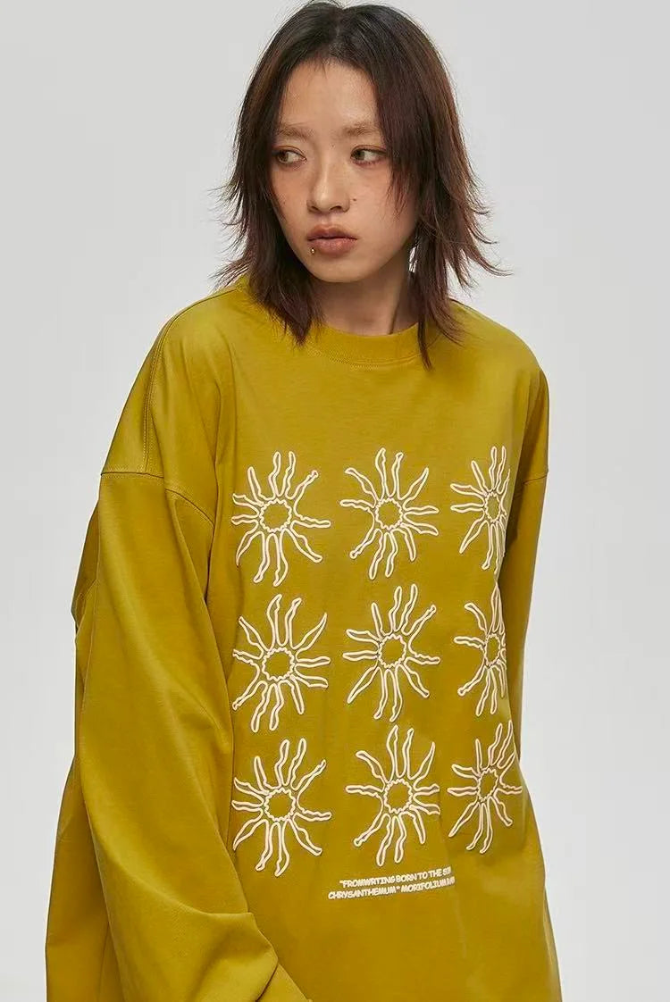 Sunflower Print Relaxed Long Sleeve Tee OL2157
