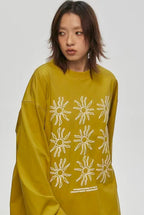 Sunflower Print Relaxed Long Sleeve Tee OL2157