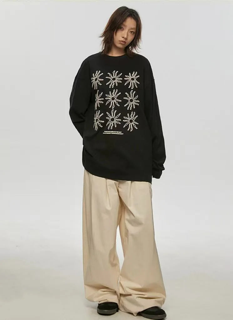 Sunflower Print Relaxed Long Sleeve Tee OL2157